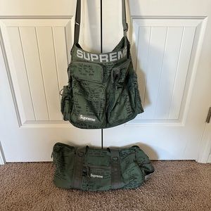 Supreme duffel bag & messenger bag. Olive green. $350